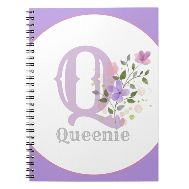 Monogram & Name with Flowers Notebook (Front)