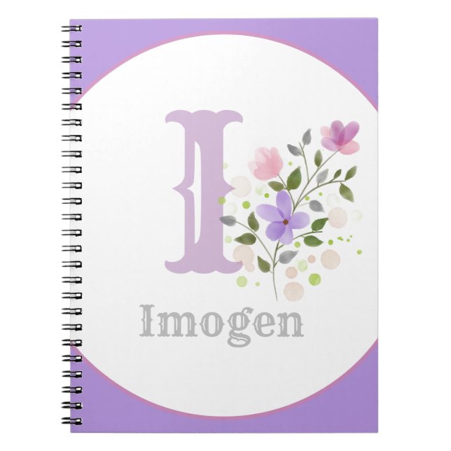 Monogram & Name with Flowers Notebook (Front)