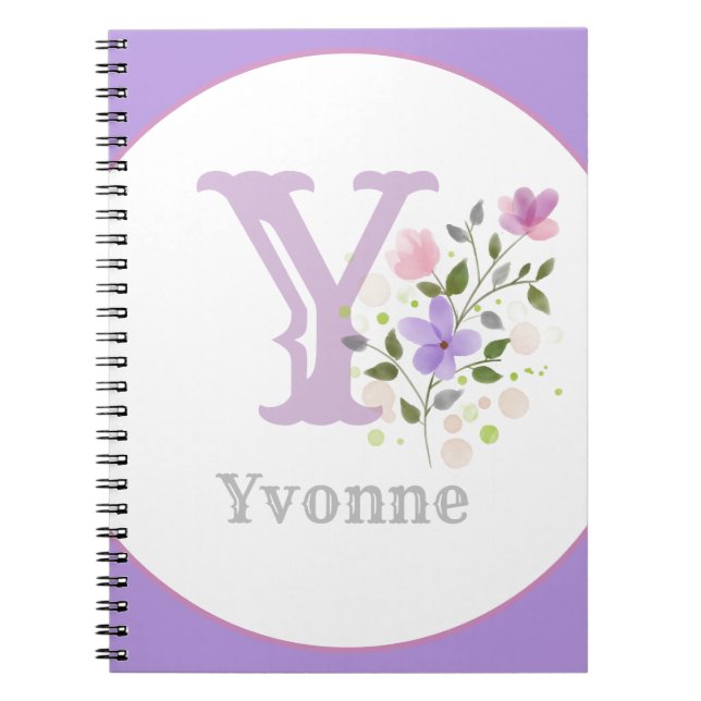 Monogram & Name with Flowers Notebook (Front)