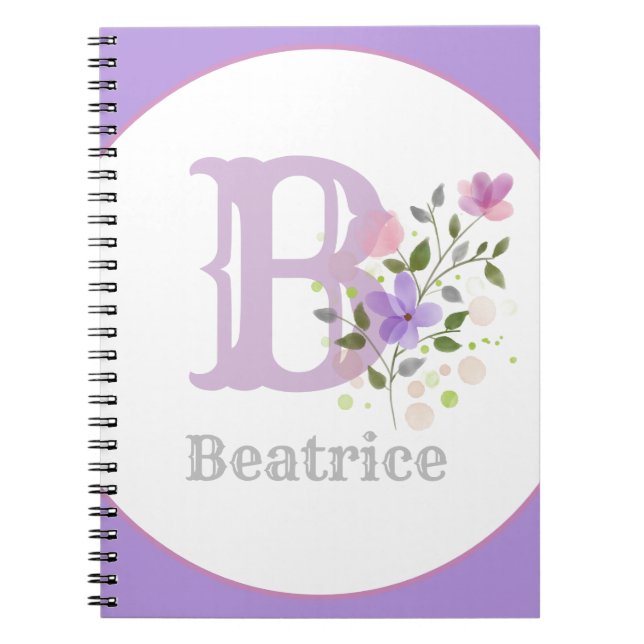 Monogram & Name with Flowers Notebook (Front)
