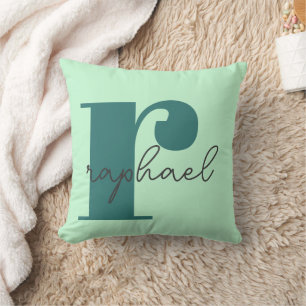 Monogram Named Mint Green Teal Throw Pillow
