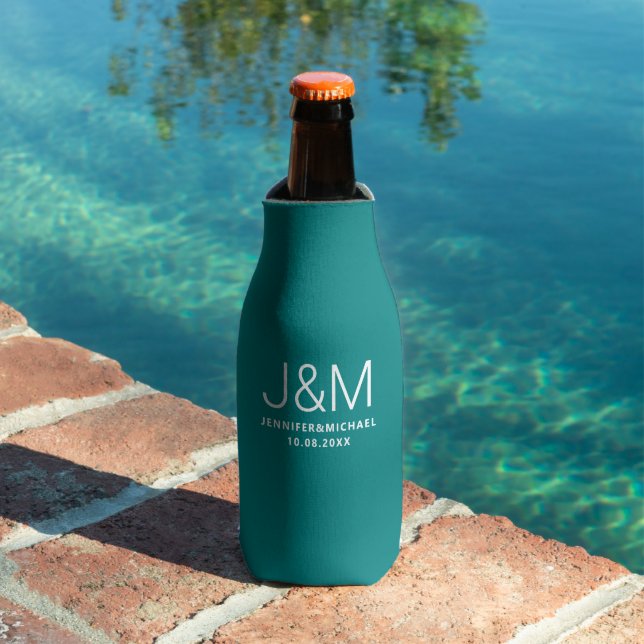 Monogram Names Dark Teal Template Elegant Wedding Bottle Cooler (In Situ Pool)