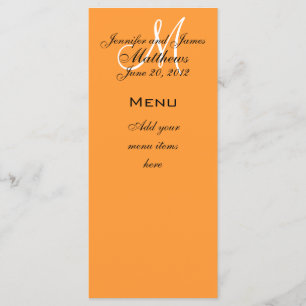 Monogram Names Date Wedding Menu Cards Orange
