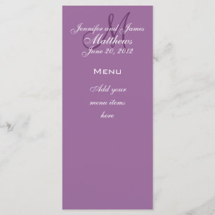 Monogram Names Date Wedding Menu Cards Purple