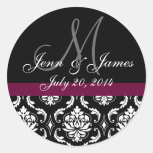 Monogram Names Date Wine Damask Wedding Seal