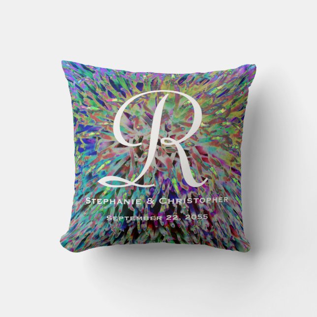 Monogram, Names Multi Colour Abstract Retro Floral Cushion (Front)