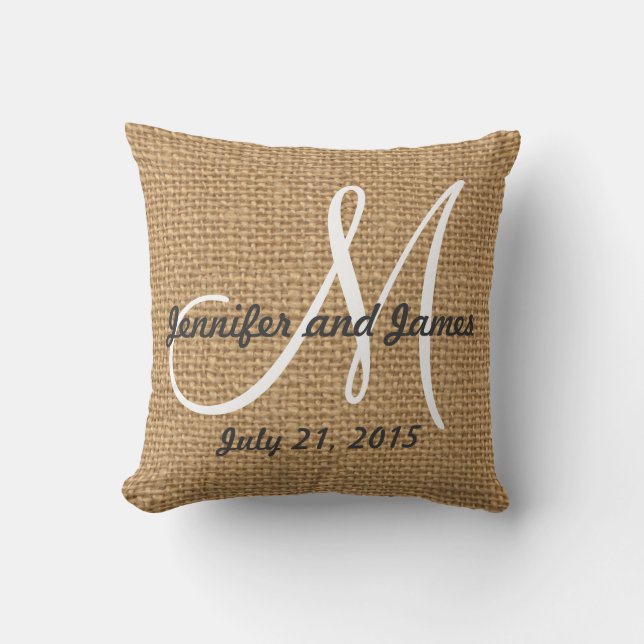 Monogram Names Rustic Wedding Keepsake Cushion (Front)
