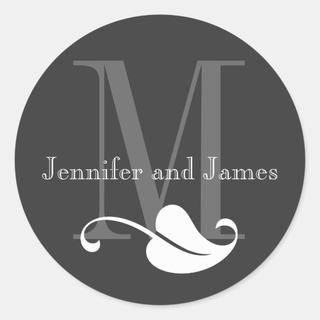 Monogram Names Wedding Stickers Charcoal (Front)