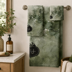 Monogram Nature Stamp   Custom Name Bath Towel Set