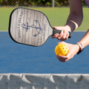 Monogram Nautical Anchor Beige Wood Pickleball Paddle