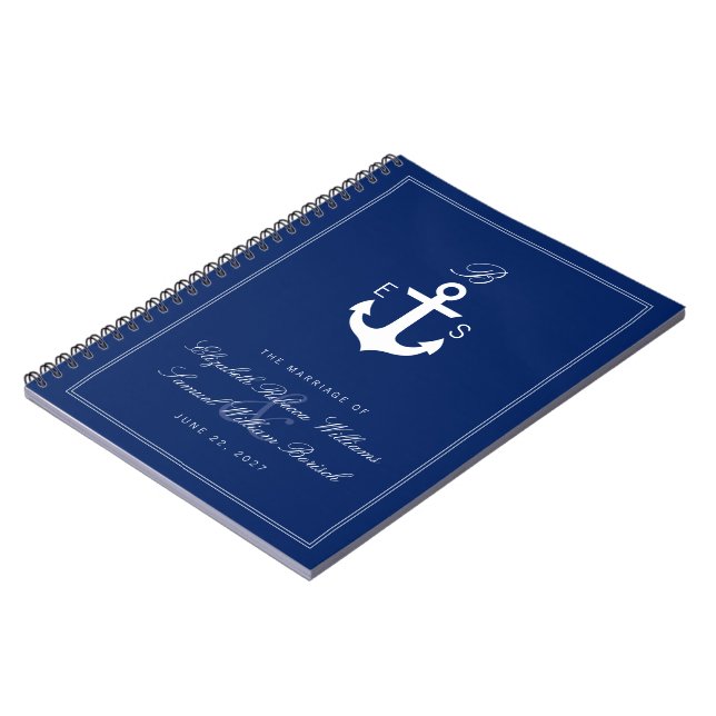 Monogram Nautical Anchor Dark Wedding Notebook (Left Side)