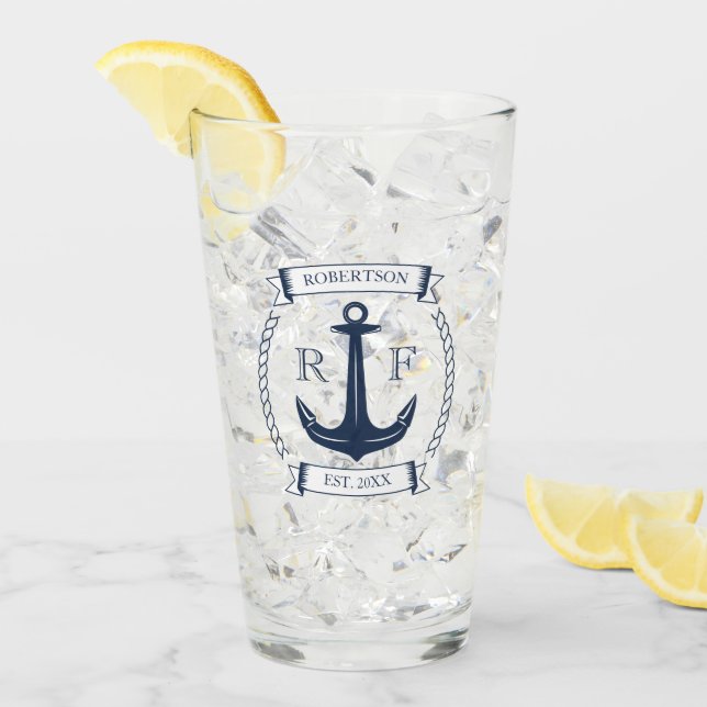 Monogram Nautical Anchor  Glass (Front Ice)