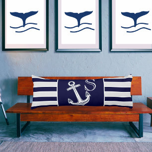 Monogram Nautical Anchor Grey front white back Body Cushion