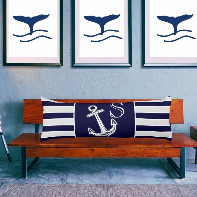 Monogram Nautical Anchor Grey front white back Body Cushion (Creator Uploaded)