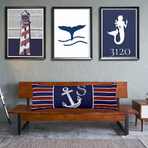 Monogram Nautical Anchor Navy Blue  maroon striped Body Cushion