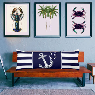 Monogram Nautical Anchor Navy Blue  White stripes  Body Cushion