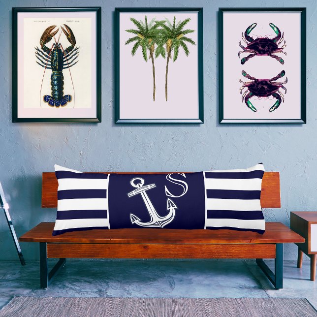 Monogram Nautical Anchor Navy Blue  White stripes  Body Cushion (Creator Uploaded)