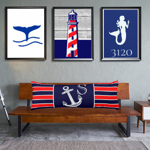 Monogram Nautical Anchor Navy Red White stripes Body Cushion