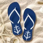 Monogram Nautical Anchor Personalised Thongs<br><div class="desc">Add your own monogram initials to personalise these classic navy blue and white anchor nautical flip flops. They are perfect for beach weddings with the initials of the bride and groom. If you would like this design on more products or need other help,  please contact me through Zazzle.</div>