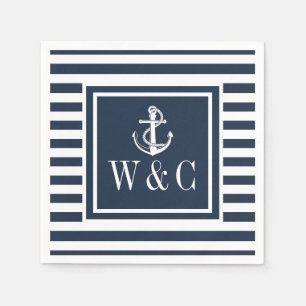 Monogram Nautical Boat Anchor Navy Blue Stripe Napkin