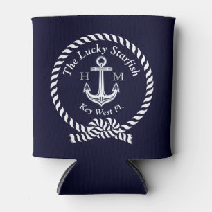 Monogram Nautical Boat Name Anchor Rope Navy  Can Cooler