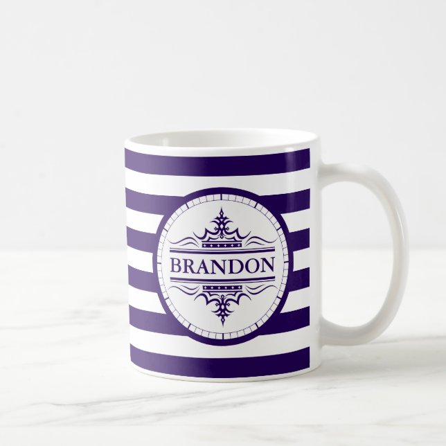 Monogram Nautical Classic Navy Blue Striped Mug (Right)