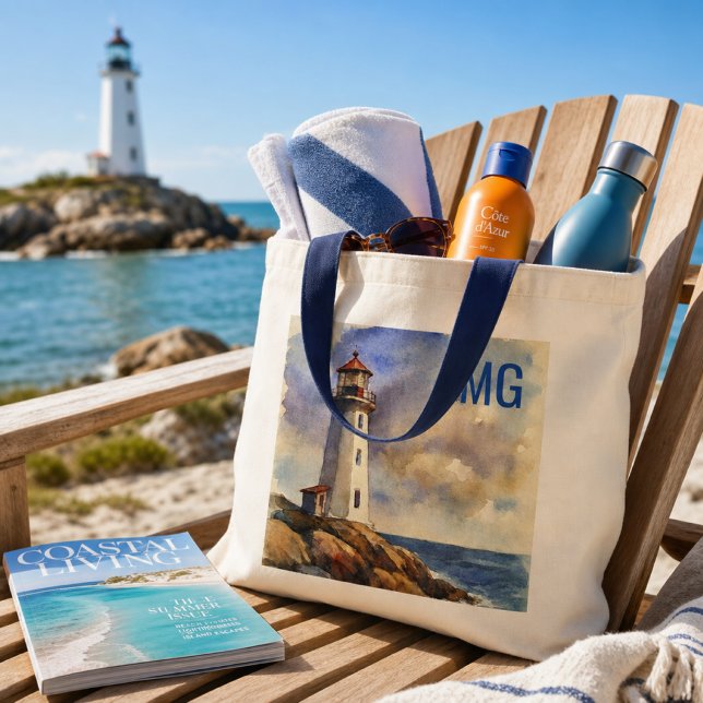 Monogram Nautical Lighthouse  Tote Bag (Creator Uploaded)