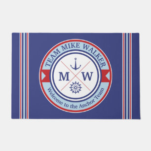 Monogram Nautical Logo Anchor Wheel Helm Motto Doormat