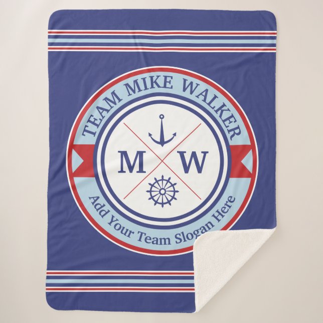 Monogram Nautical Logo Anchor Wheel Helm Motto Sherpa Blanket (Front)