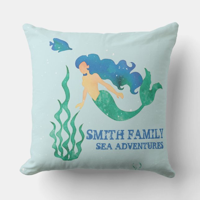 Monogram. Nautical. Mermaids' Bay. Family Name. Outdoor Cushion (Front)