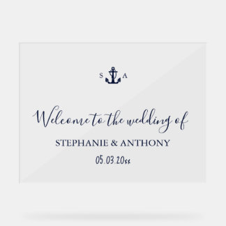 Monogram Nautical Navy Blue Anchor Wedding     Acrylic Sign