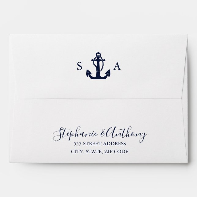 Monogram Nautical Navy Blue Anchor Wedding     Envelope (Back (Top Flap))