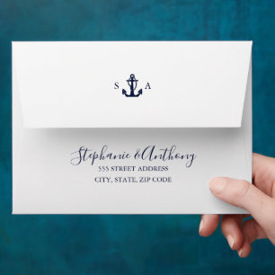 Monogram Nautical Navy Blue Anchor Wedding    Envelope