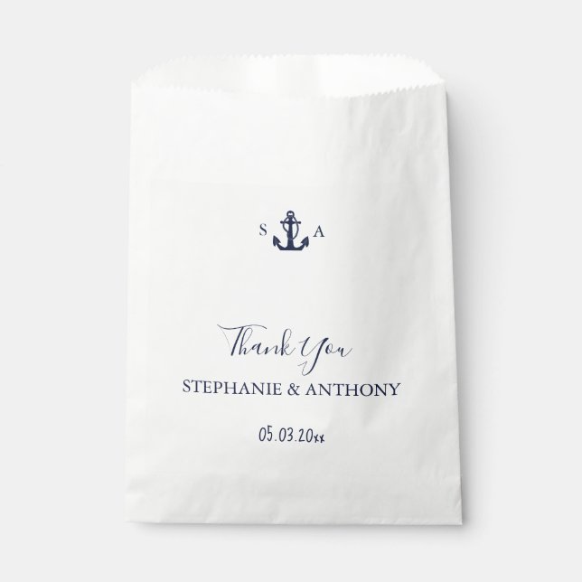 Monogram Nautical Navy Blue Anchor Wedding    Favour Bag (Front)