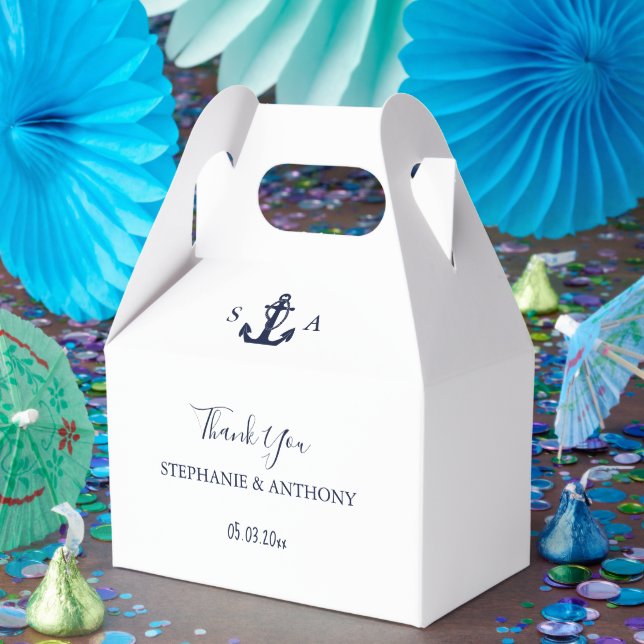 Monogram Nautical Navy Blue Anchor Wedding    Favour Box (Party)