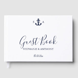 Monogram Nautical Navy Blue Anchor Wedding    Guest Book