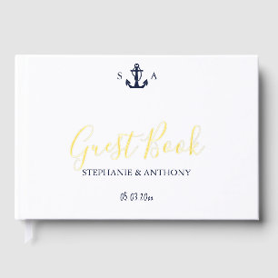 Monogram Nautical Navy Blue Anchor Wedding    Guest Book