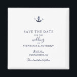 Monogram Nautical Navy Blue Anchor Wedding    Magnet<br><div class="desc">Make your big day unforgettable with this Monogram Nautical Navy Blue Anchor Save the Date Magnet. With a minimalist white background, navy blue text, and a timeless anchor monogram featuring the couple’s initials, this magnet blends clean coastal style with everyday functionality. Perfect for beach weddings, destination celebrations, or couples who...</div>
