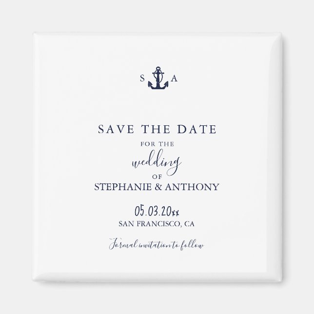 Monogram Nautical Navy Blue Anchor Wedding    Magnet (Front)