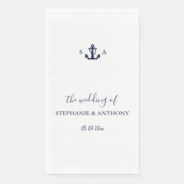 Monogram Nautical Navy Blue Anchor Wedding    Napkin (Front)