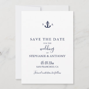 Monogram Nautical Navy Blue Anchor Wedding    Save The Date