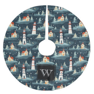 Monogram Nautical Sea Lighthouse  Brushed Polyester Tree Skirt