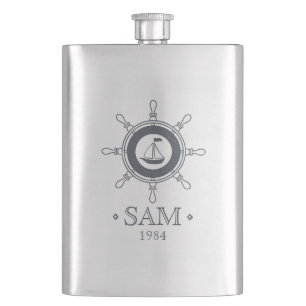 Monogram. Nautical. Ship. Bon Voyage. Hip Flask