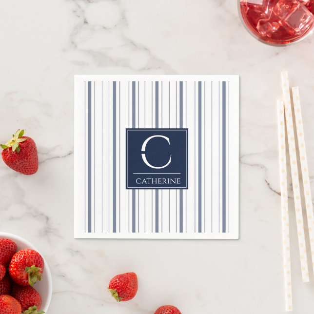 Monogram Nautical White and Navy Blue Napkin (Insitu)