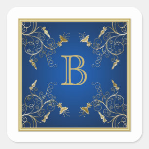 Monogram Navy and Gold Floral Sticker