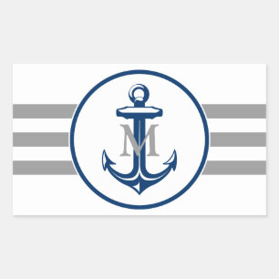 Monogram   Navy Blue Anchor Rectangular Sticker