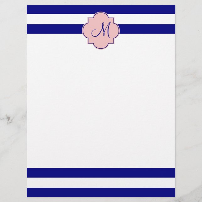 Monogram Navy Blue and Baby Pink Striped Pattern (Front)