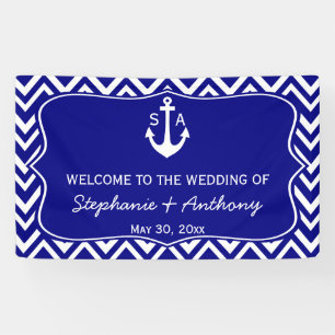Monogram Navy Blue and White Nautical Wedding Banner