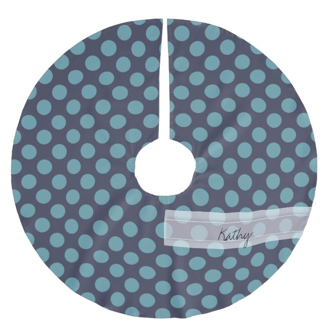 Monogram Navy Blue Baby Blue Polka Dot Pattern Brushed Polyester Tree Skirt (Front)