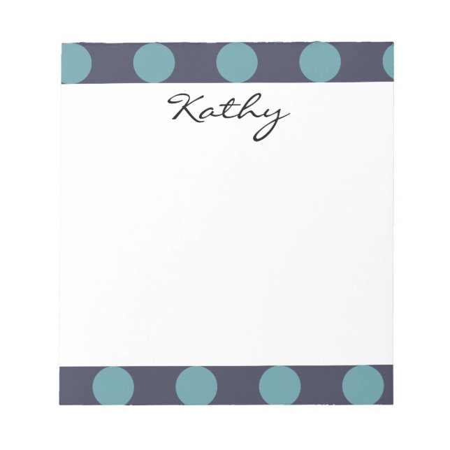 Monogram Navy Blue Baby Blue Polka Dot Pattern Notepad (Front)